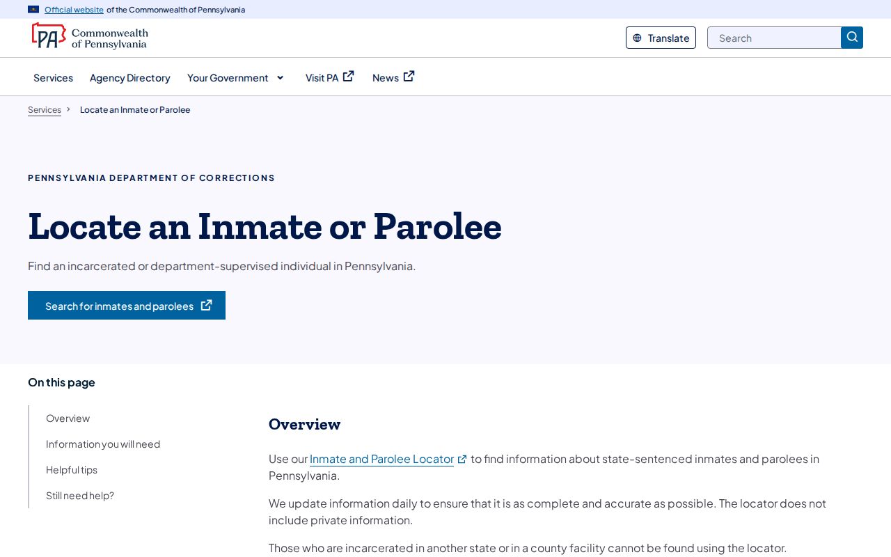 Pennsylvania arrest record DOC locator coverage