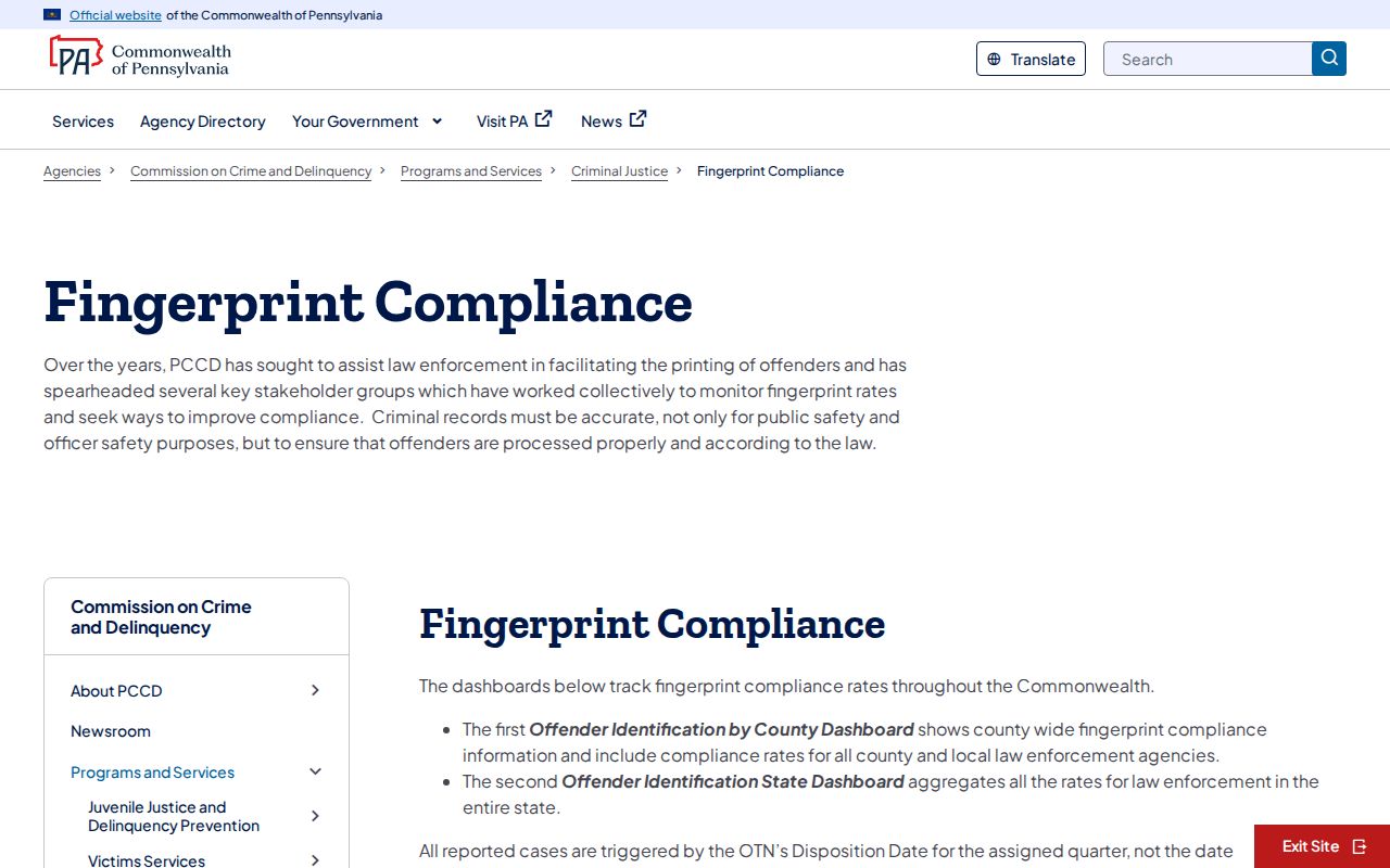 Pennsylvania arrest record fingerprint compliance dashboards