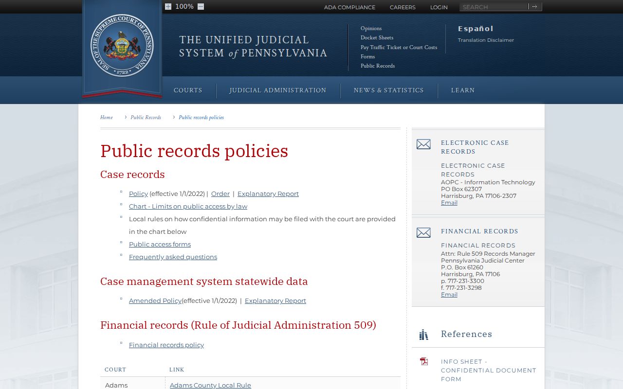 Pennsylvania criminal court public record policies