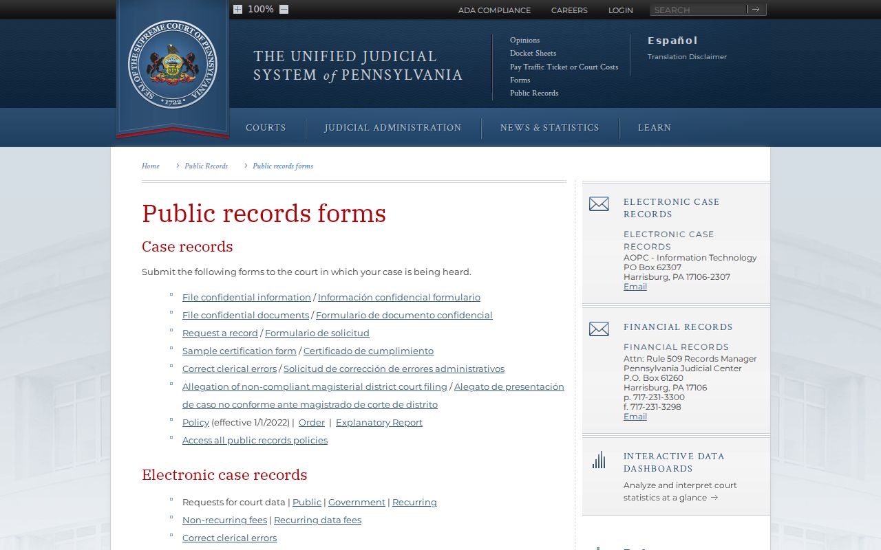 Pennsylvania criminal court record request forms