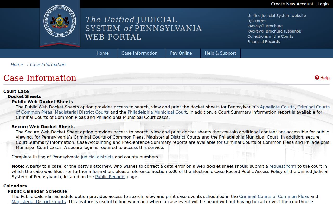 Pennsylvania criminal court case UJS portal