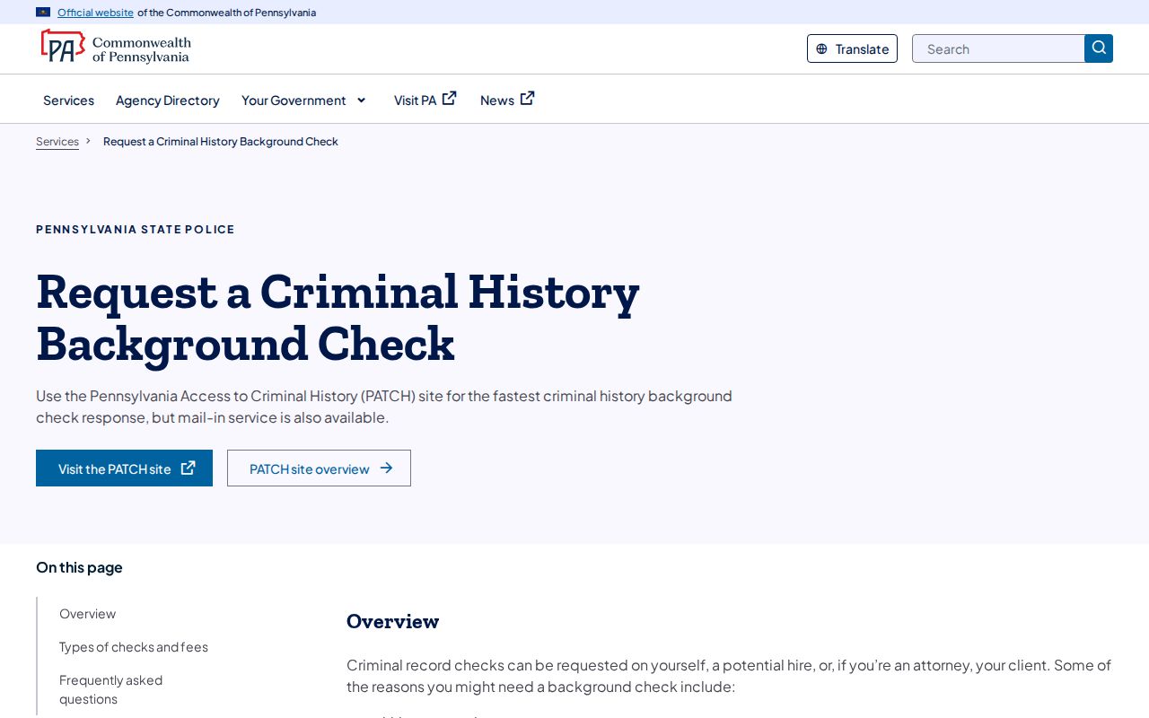 Pennsylvania State Police criminal history products and fees
