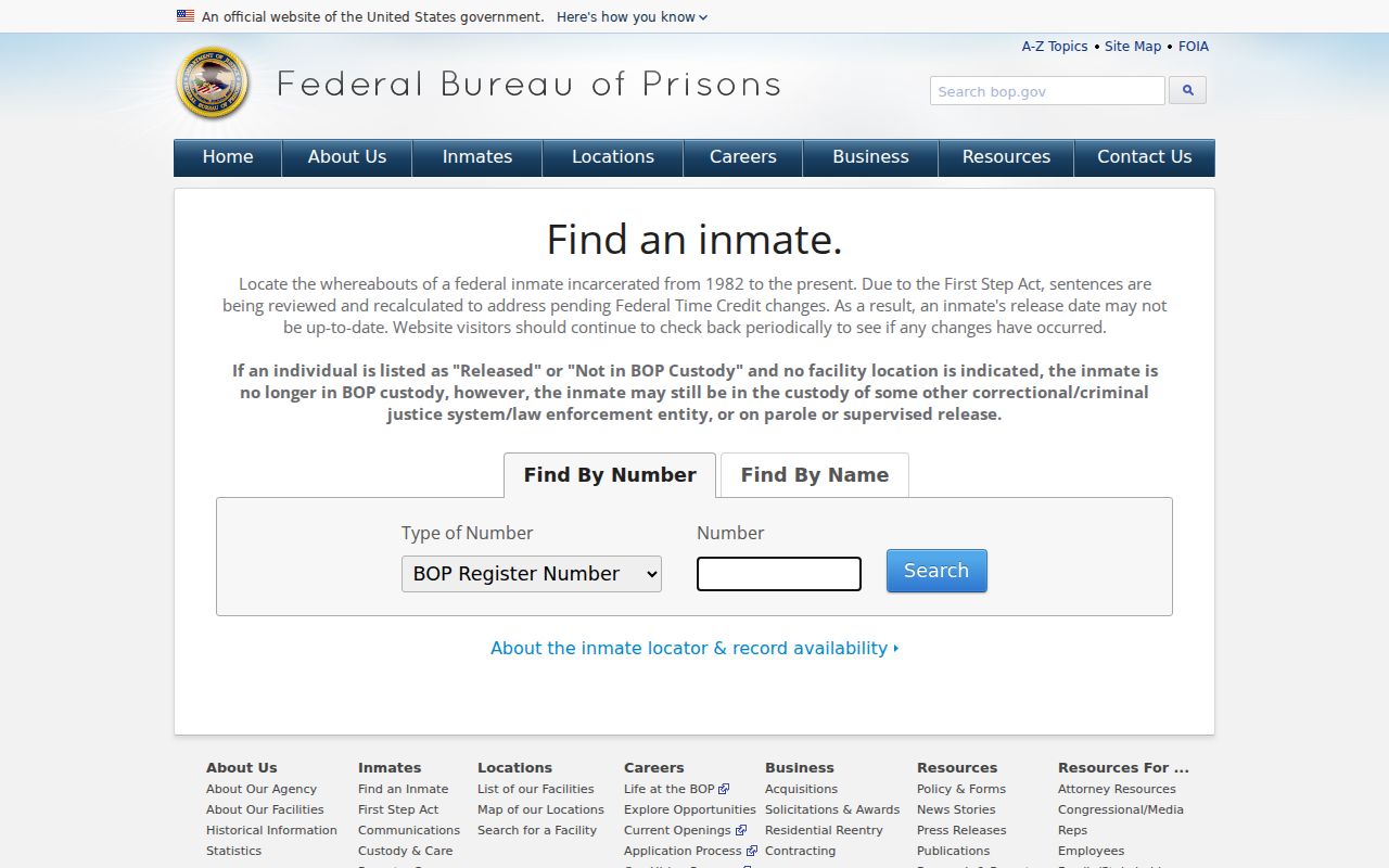 Pennsylvania criminal history federal Bureau of Prisons inmate locator