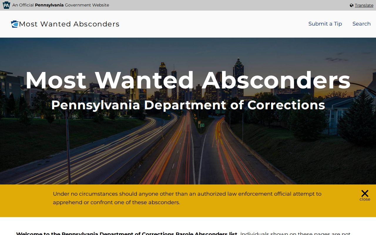 Pennsylvania criminal history state parole absconder search