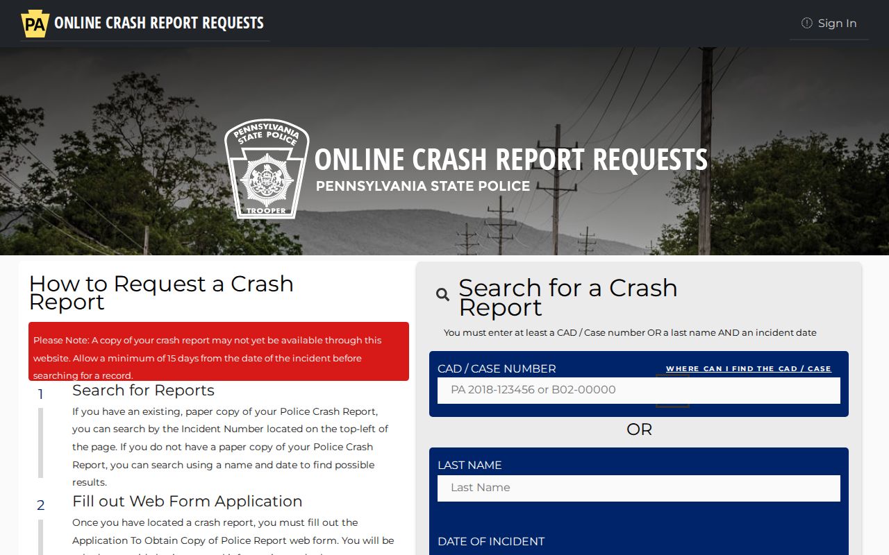 Pennsylvania criminal history PSP crash report search