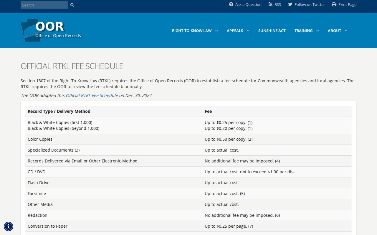 Pennsylvania criminal history statewide public record fee structure