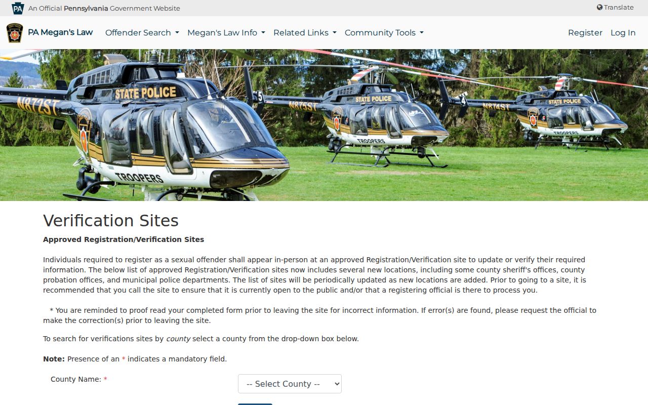 Pennsylvania sex offender registration verification site finder